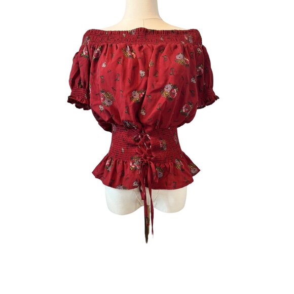 Sweet Wanderer L Floral Red Smocked Off-Shoulder or Not - Picture 1 of 11